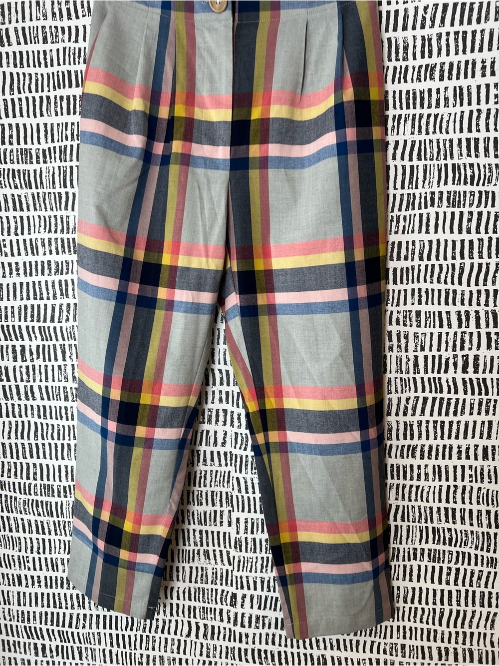 Cory Lynn Calter Plaid Cropped Trousers Pastel Madras High Rise Pants - Picture 12 of 14